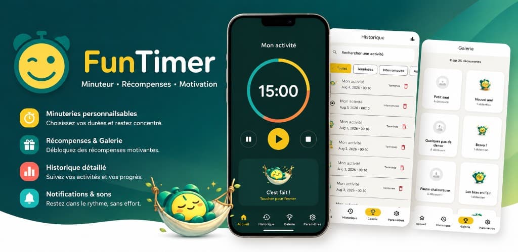 Fun Timer — presentation with timer, history and reward gallery