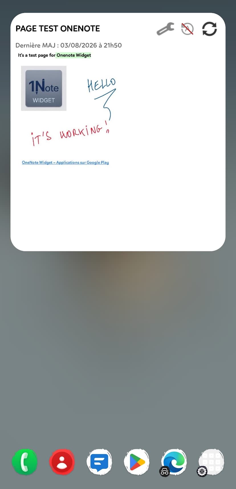 OneNote widget in light theme on the home screen